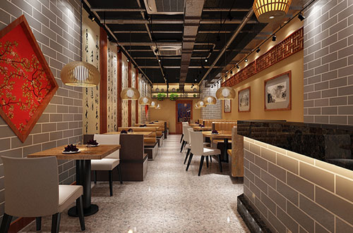 三门传统中式餐厅餐馆装修设计效果图