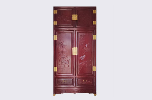 三门高端中式家居装修深红色纯实木衣柜