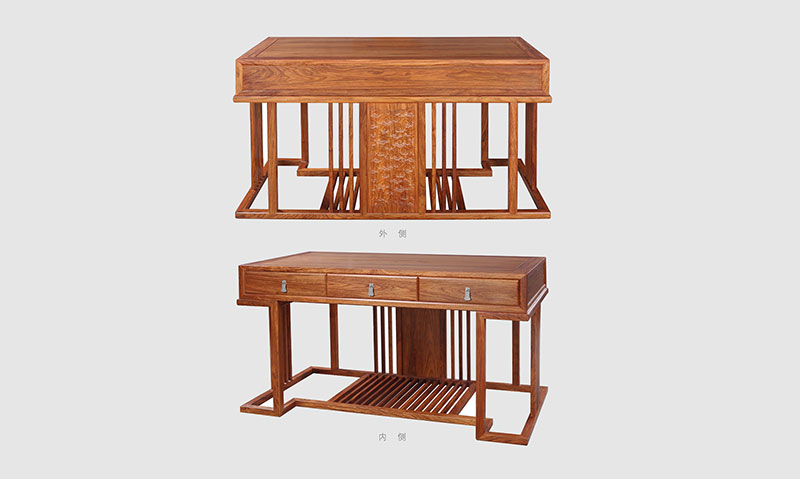 三门 别墅中式家居书房装修实木书桌效果图