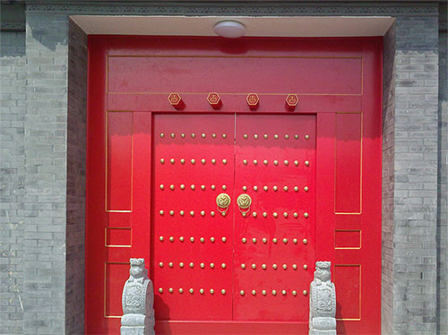 三门中国传统四合院系列朱红色中式木制大门木作